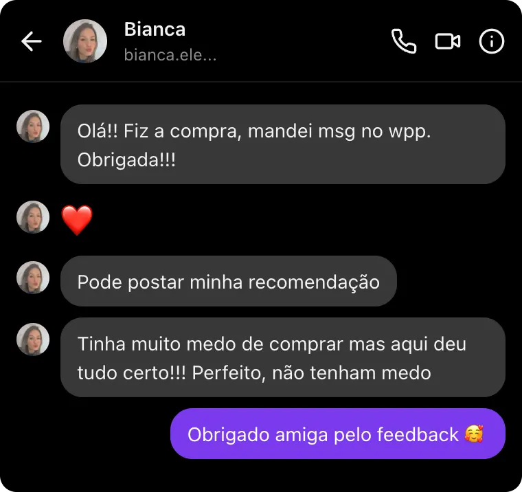 Recomendação de Bianca após a compra